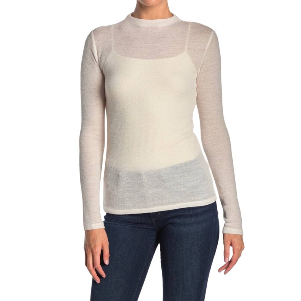 Vince Lightweight Wool Blend Mock Neck Top Chiffon Blush Pink XL
